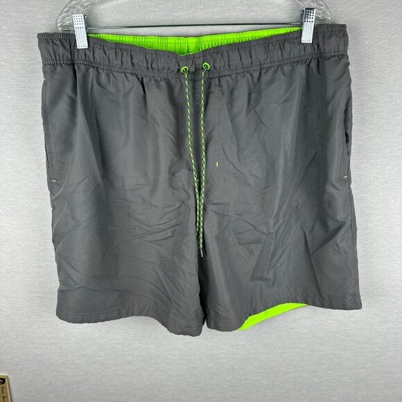 GEORGE MEN'S SWIMMING BOARD SHORTS GRAY AND NEON GREEN DRAWSTRING SIZE XL 40-42 - Picture 6 of 10